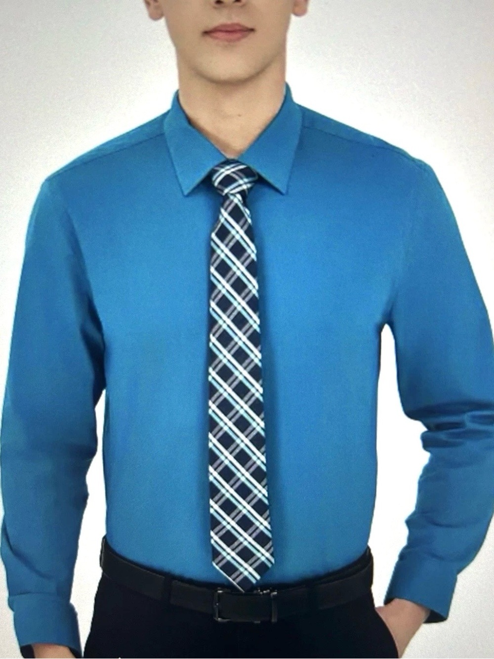 Men’s Bespoke Classic Fit Long Sleeve Turquoise Dress Shirt 32-33 Size Small